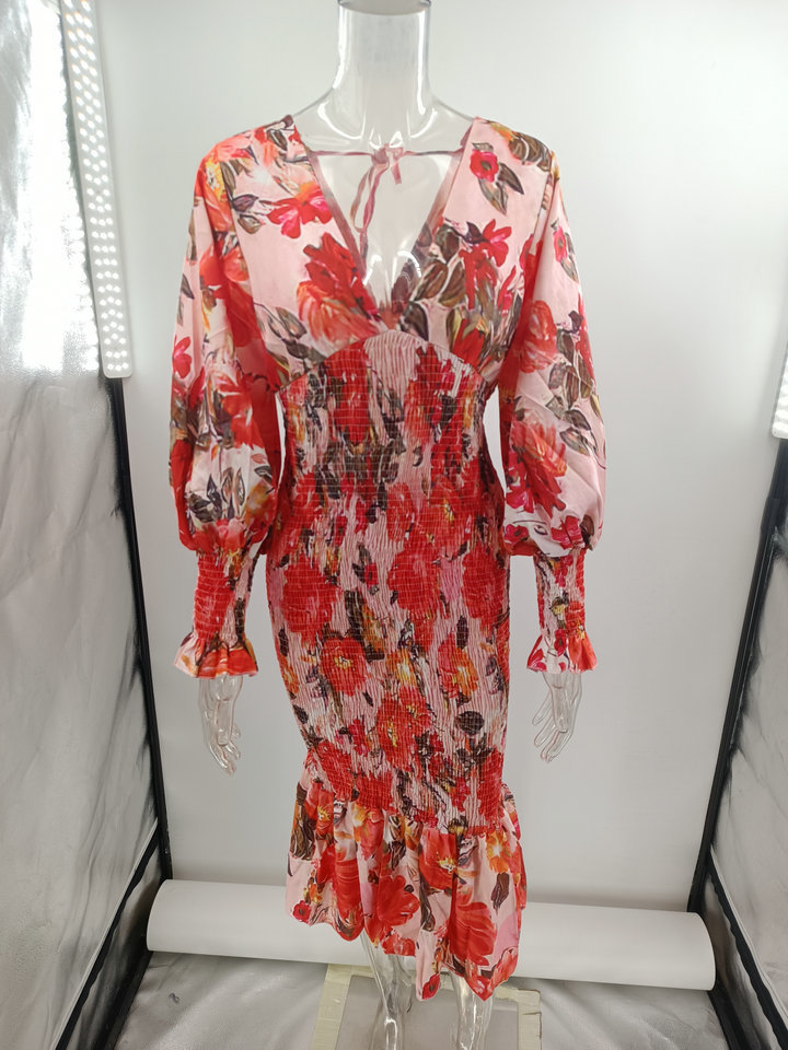 Wholesale Women'S Casual Printing Ditsy Floral Daily V Neck Long Sleeve A-Line Skirt display picture 16