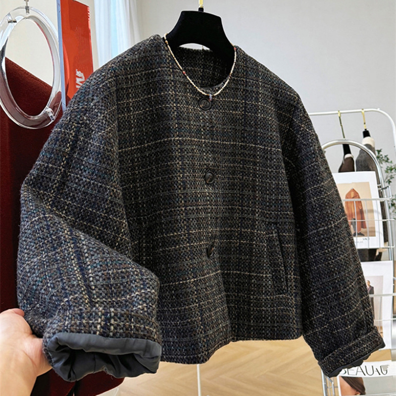 Korean Style Tweed-Like Short Woolen Outwear for Women, Small Woolen Outwear Jacket, 2025 Autumn and Winter New Style