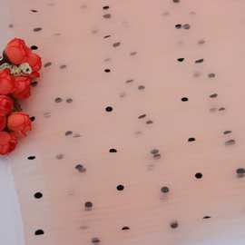 2021 柔软网纱植绒点子圆点压皱压折粉色仙女夏 时尚面料批发童装
