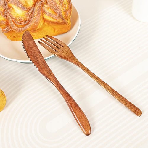 Japanese and Korean ins style wooden knife, fork and spoon, instant noodle fork, household custard spoon, fruit dessert fork and spoon three-piece set