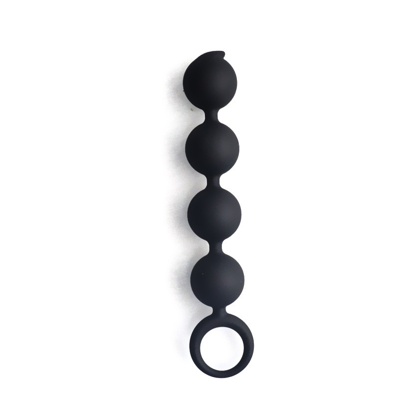 Silicone Anal Beads Plug with Pull Ring, 4-Bead Black Design — detail image 16
