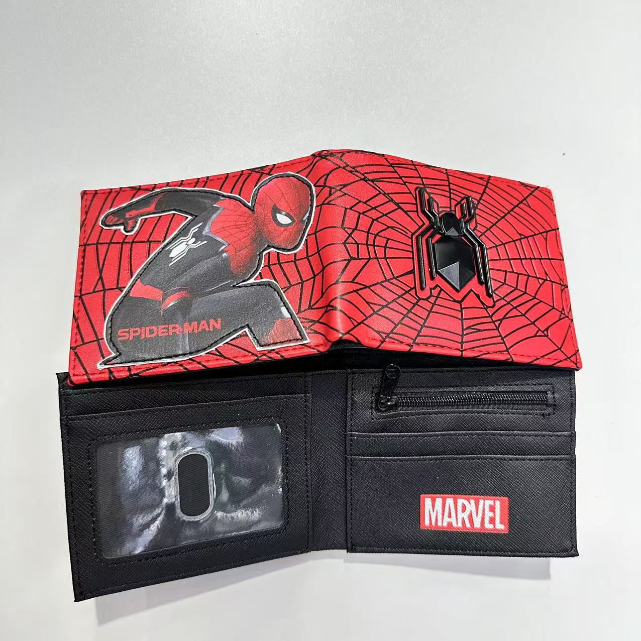 Monedero de cuero con parche metálico en relieve de Spider-Man, billetera para estudiantes y superhéroes