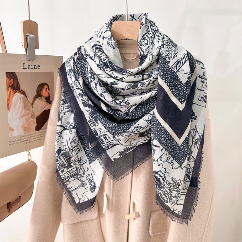 Nuevo estilo nacional retro impresión de viento 130CM toallas grandes para mujeres protector solar bufandas de barba de aire acondicionado chal doble uso mayorista