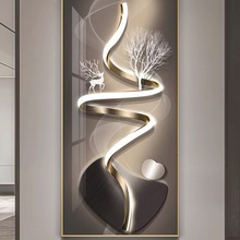 现代简约玄关装饰画入户正对门轻奢感走廊过道挂画带灯