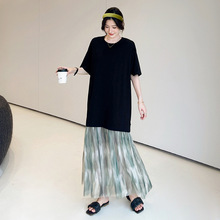 洋气宽松连衣裙气质遮肉时尚慵懒跨境过膝外贸韩版潮藏肉加肥加大