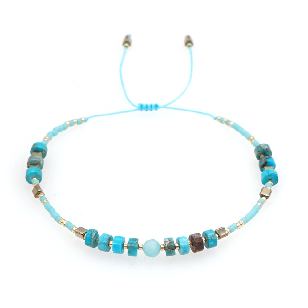 New Spring And Summer Lake Blue Tila Beaded Rope Tassel Bracelet display picture 4