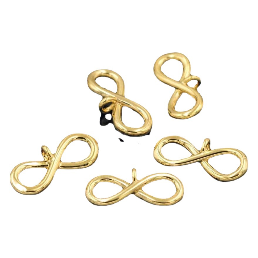 Colgante de cobre chapado en oro con forma de ocho, accesorios para pulseras y collares, piezas de conexión para joyería DIY hecha a mano, venta al por mayor