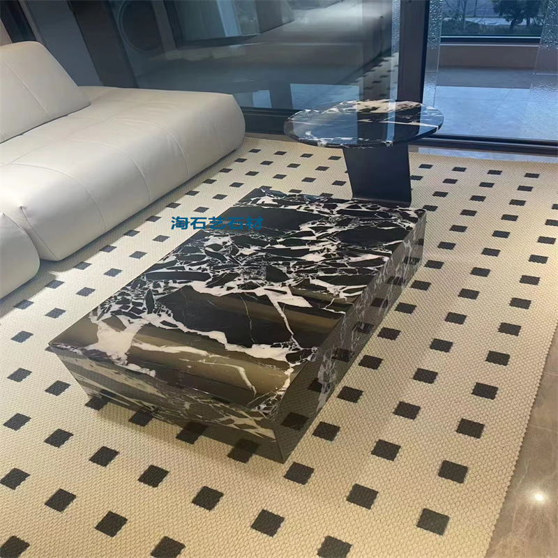 跨境宝丽黑款造型天然大理石办公台酒店别墅背景墙茶几窗台石面板