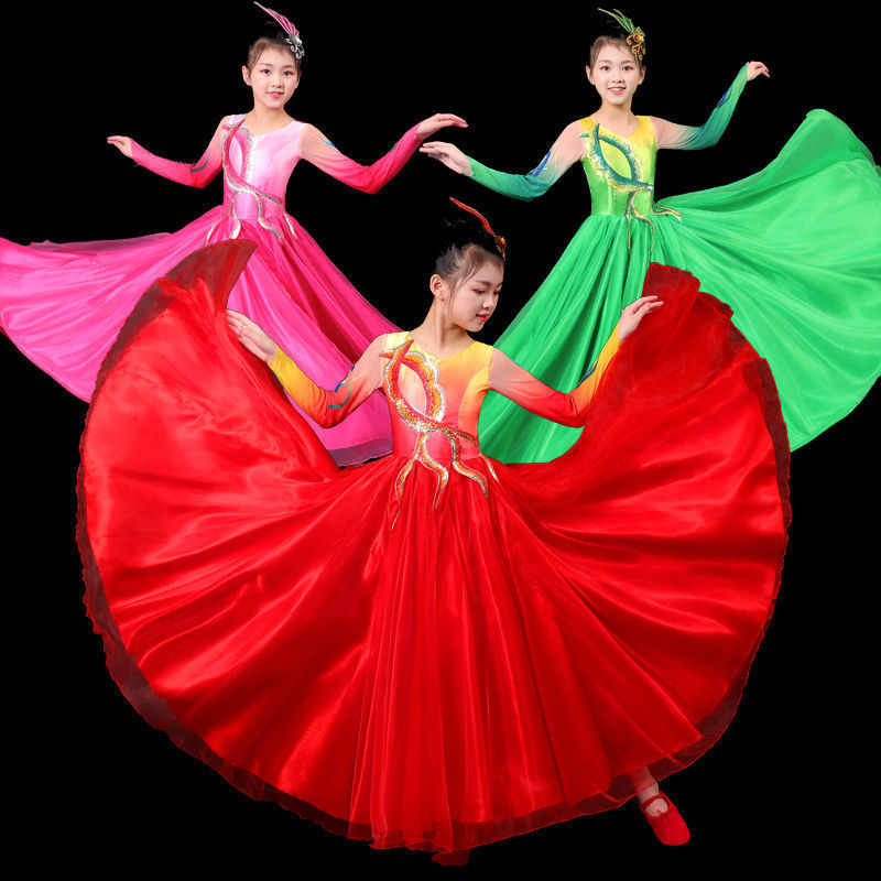 The opening dance full-skirted dress children party presided over chorus  song dance costumes dance suit Chinese wind long-sleeved women