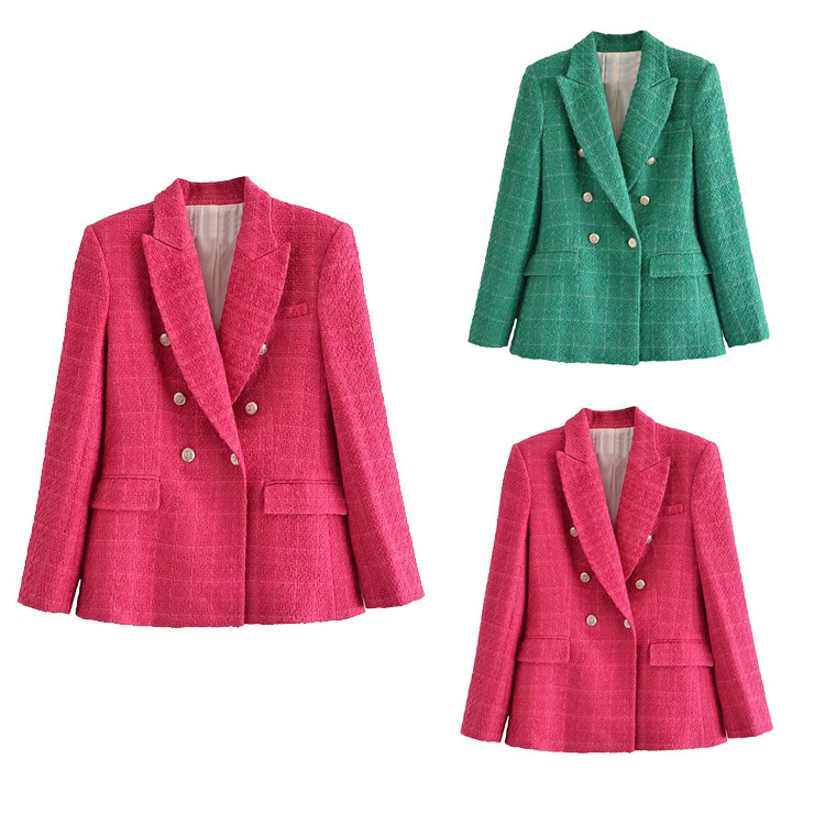 Elegant style texture double breasted casual suit autumn and winter women's top slim slimming lapel long sleeve coat