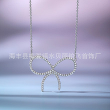 纯银小众设计范冰冰同款蝴蝶结满钻项链微镶工艺闪亮高级厂家直销