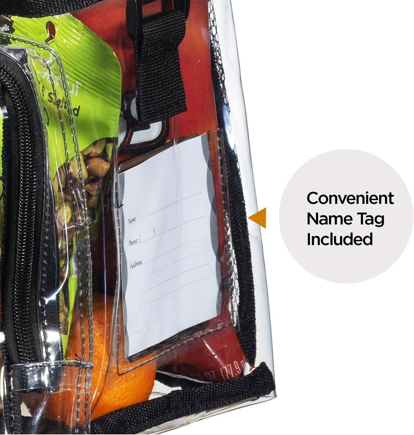 PVC Transparent Adjustable Strap Front Storage Compartment Mesh Pocket Outdoor Lunch Bag_voghion.com