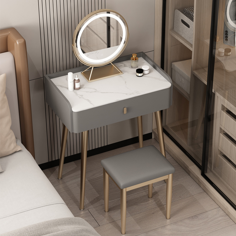 Tocador pequeño de pizarra, madera maciza, sencillo y moderno, escritorio para dormitorio, tocador de cuero, apartamento pequeño integrado, todo de madera maciza