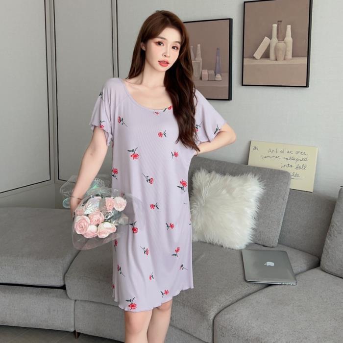 Venta directa de fábrica camisón de verano de manga corta para niñas pijamas modal sexy sin respaldo lindo flojo dulce ropa para el hogar