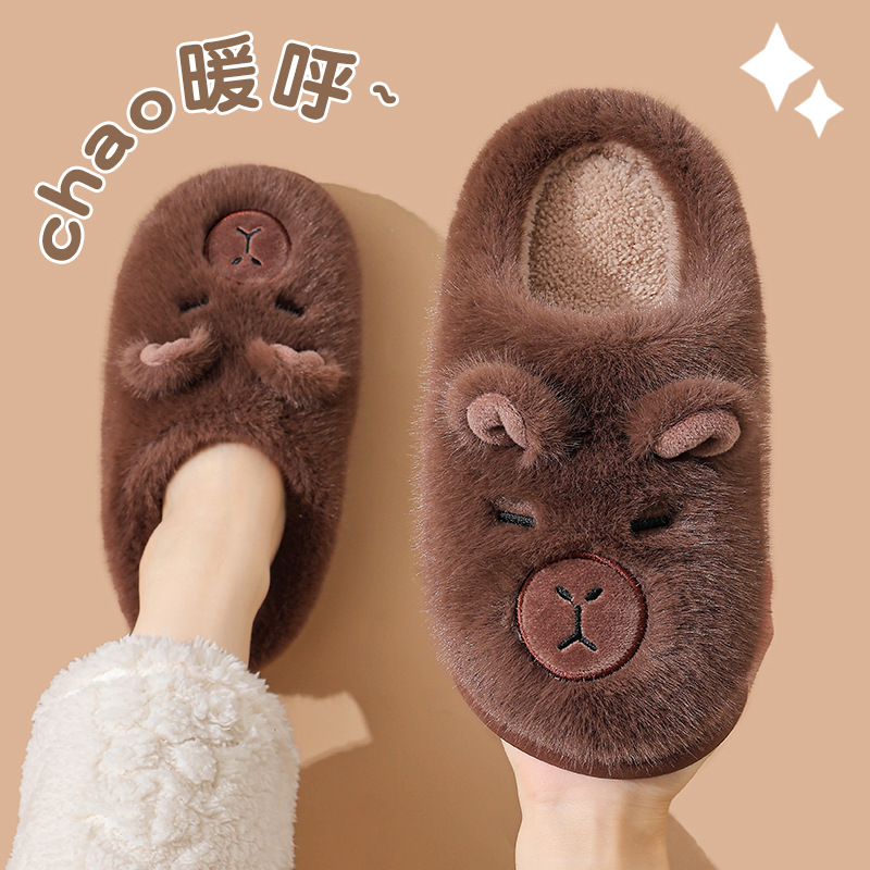 Zapatillas de algodón Capiballa mujeres otoño invierno 2025 nuevo interior pareja zapatillas peludas bolsas de hombre tacones