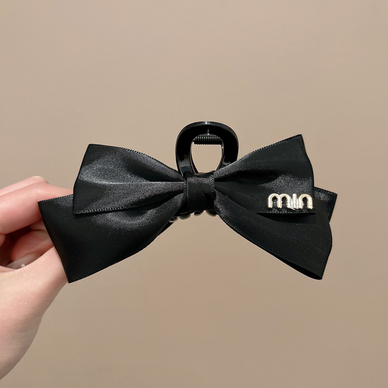 1 # Black satin ribbon bow gripper, clip 12cm, bow about 12.5cm