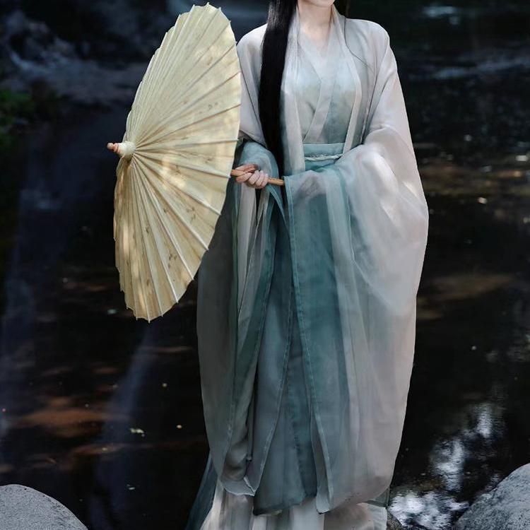 徐璐同款汉服女魏晋南北朝古装清冷感大袖衫交领齐腰襦裙广袖套装|undefined