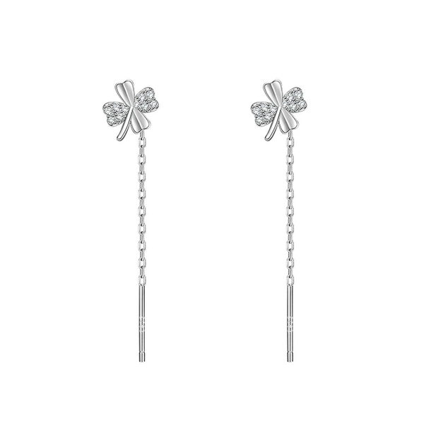 Platinum zirconium, earrings, four-leaf clover