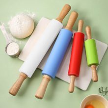 厨房工具硅胶擀面杖实木手柄家用滚轴不沾饺子面粉揉面烘焙工具