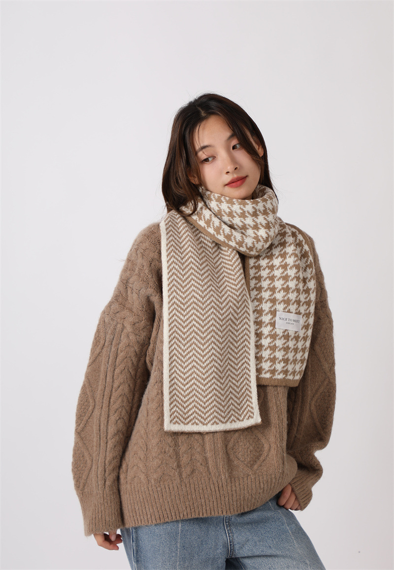 Sciarpa a griglia Qianniao da donna, inverno 2023, nuova coppia di studenti coreani versatili, lavorata a maglia, collo caldo_voghion.com