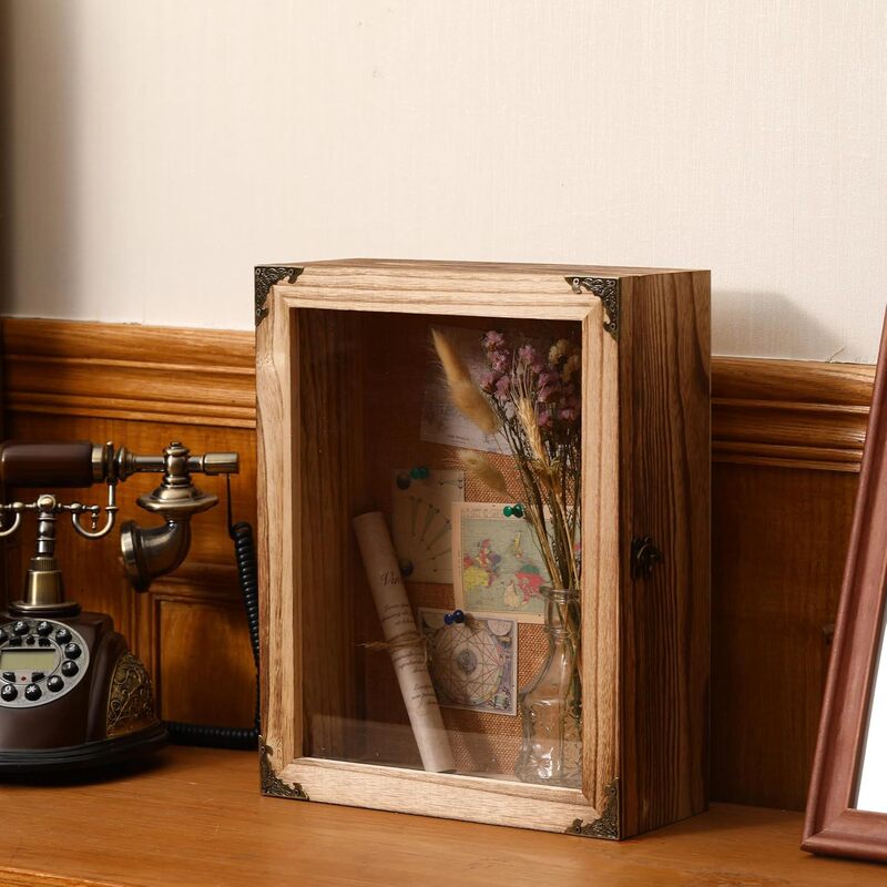 Wooden Photo Frame Display Box Wall-Mounted Dried Flower Decorative Box Hollow Wedding Bouquet Shadow Box Commemorative Box