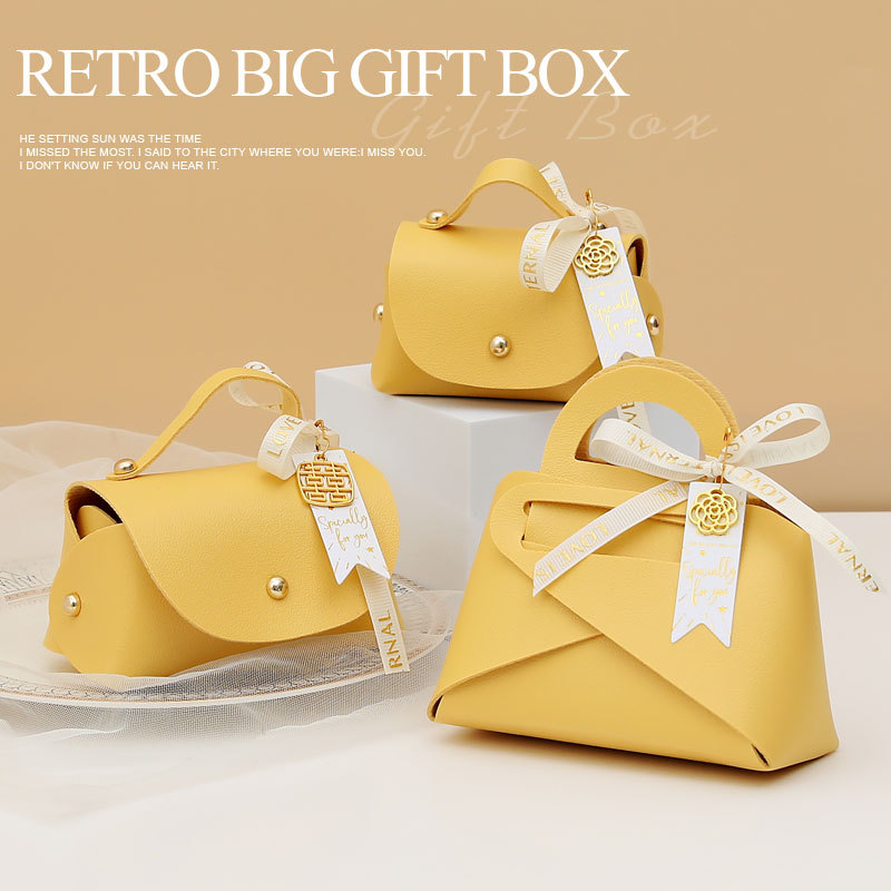 Elegant European Creative Wedding Candy Box Leather Ins Style Handbag Wedding Favors Gift Candy Box