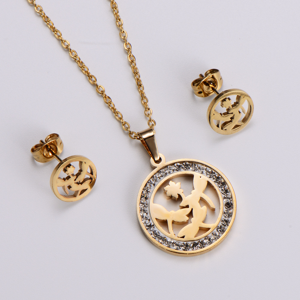 Korean glossy stainless steel Dragonfly Animal Series necklace earrings set wholesale