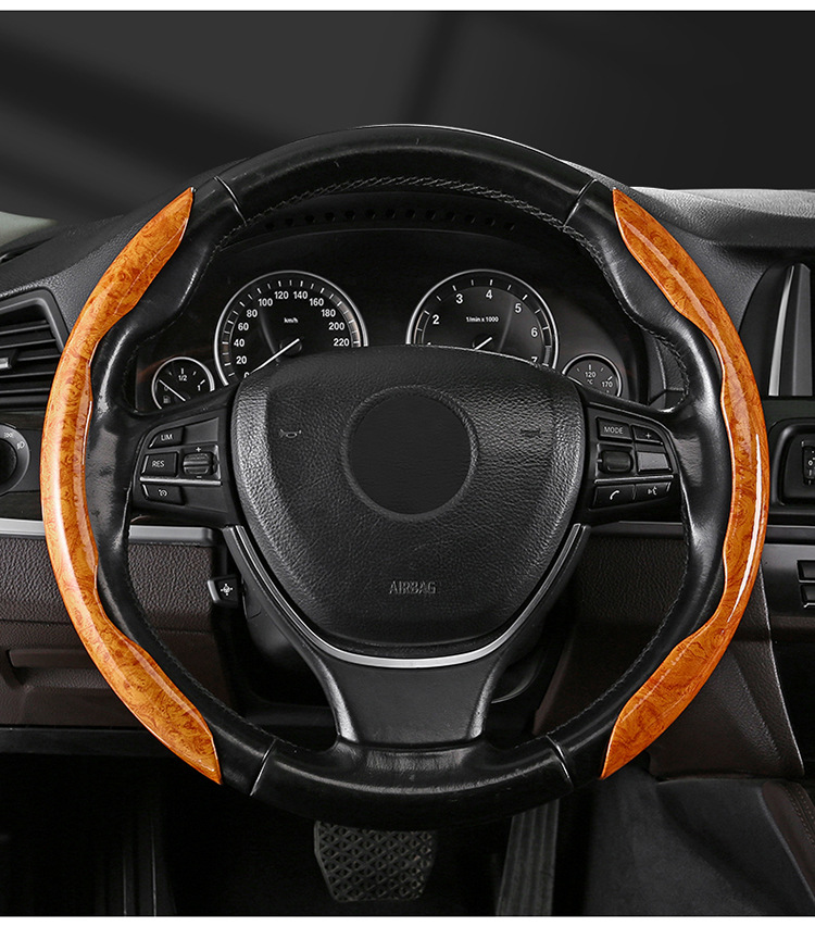 24 New Models of Car Steering Wheel Covers, Fashionable Dual-Color Mesh Fabric with Peach Wood Leather Texture, Wear-Resistant and Non-Slip, Cross-Border