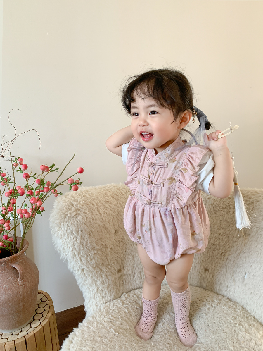 Ropa de bebé de fibra de caña de azúcar cuidadosamente seleccionada, pelele para bebé, estilo nuevo de verano 2024, traje de gateo para niños, pelele para niñas, ropa de paseo para bebé
