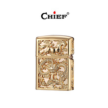 CHIEF首领铜壳纯铜油机 创意砂轮老式盔甲龙马精神煤油打火机批发