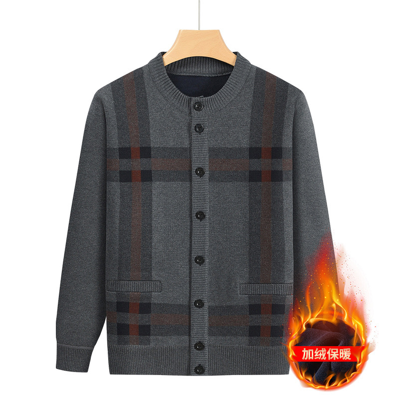 Source Factory Elderly Cardigan Fleece-Lined Sweater Men's Dad's Top Jacket Middle-Aged Knitted Grandpa Warm Autumn and Winter Clothing