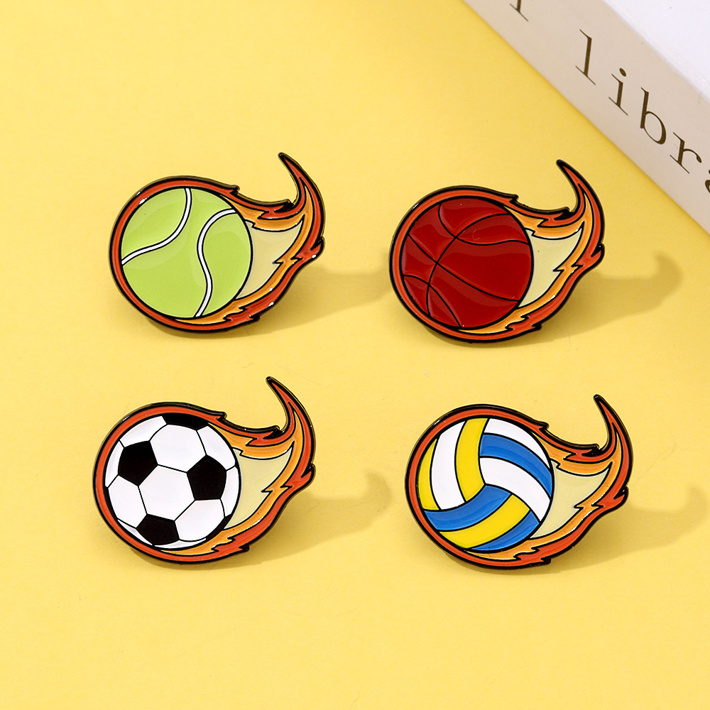Cross-Border New Flame Ball Brooch Creative Basketball Football Sports Souvenir Gift Metal Badge Volleyball Pin