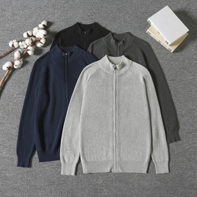 2026 New High-End Knitted Jacket 100% Cotton Trendy Zip-Up Cardigan Stand Collar Casual Old Money Style Sweater Men's Wear 2026 New High-End Knitted Jacket 100% Cotton Trendy Zip-Up Cardigan Stand Collar Casual Old Money Style Sweater Men's Wear