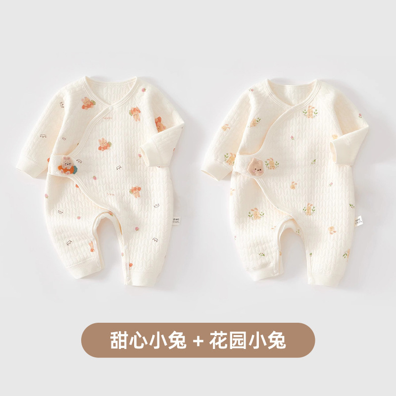 婧麒新生婴儿衣服秋冬季纯棉初生宝宝保暖连体衣夹棉小月龄和尚服|undefined