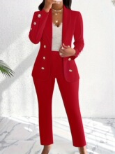 W 45501 Fashion Button Slim Lapel Blazer Set ʱ��Ŧ����װ��
