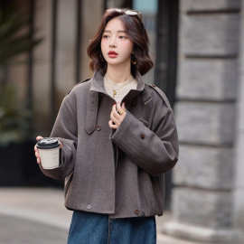 夹棉加厚毛呢短款外套女2025新款秋冬高级感洋气保暖棉服夹克上衣