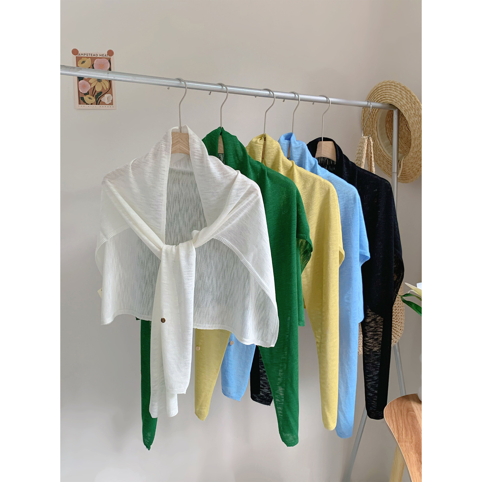 Summer Lightweight Bamboo Linen Ice Silk Slimming T-Shaped Shawl for Women, High-End Feel, Air-Conditioned Room Cape, Sun Protection Shoulder Cover, Trendy