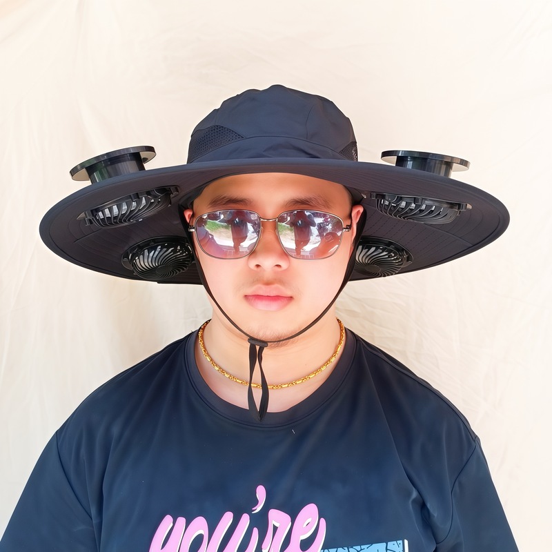 ソーラーファン付き帽子、一体型釣り帽子、男性用アウトドア登山帽子、ファン付き帽子、600mAh、スチールリング付き|undefined