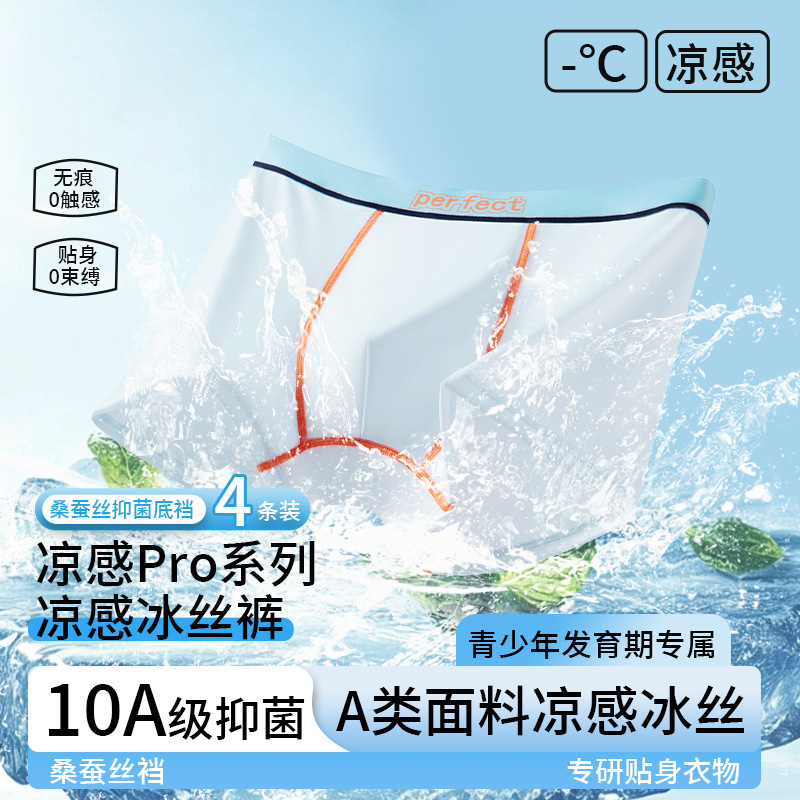Teenagers' Ice Silk Underwear for the Developmental Period, Antibacterial, Color-Blocking, Letter-Printed, Antibacterial Crotch, Student Boxer Shorts