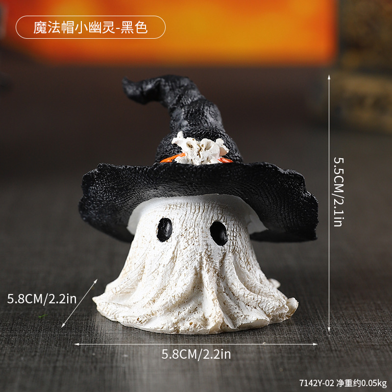 万圣节魔法帽小幽灵树脂摆件装饰品搞怪鬼脸节日派对道具桌面摆件|undefined