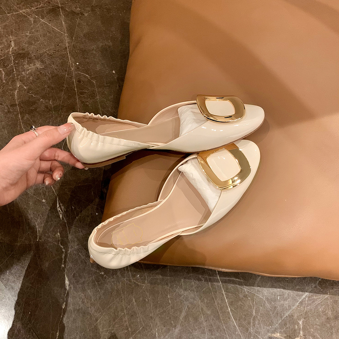 Zapatos Planos con Hebilla Metálica Retro Francesa, Verano 2025, Nuevos Zapatos de Ballet Planos con Pliegues y Huecos para Mujer