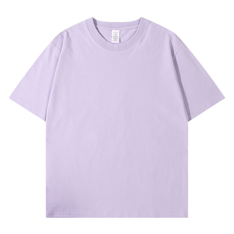 Camiseta de Verano para Mujer, 230g, Algodón Puro, Manga Corta, Holgada, Color Sólido, Camiseta Básica, Transpirable y Cómoda para Hombre