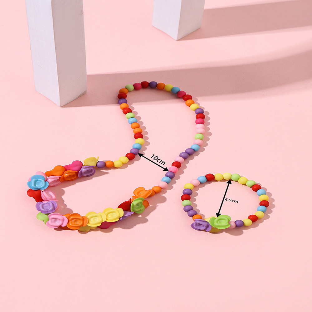 Handmade Acrylic Colorful Little Flower Bracelet and Necklace Set