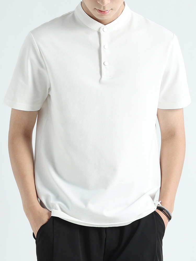 Hielo delgado nuevo estilo chino Henry cuello polo camiseta de verano de bambú camiseta de algodón de cuello vertical camiseta de secado rápido marca de moda