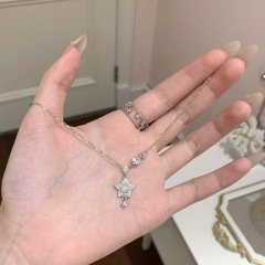ティチS925純銀軽豪華小衆閃光星ネックレス女ins風デザイン感五角星鎖骨鎖潮