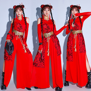 靡瑟品 中国风舞蹈服女国潮打鼓服kpop女团打歌服团体舞台装新款-阿里巴巴
