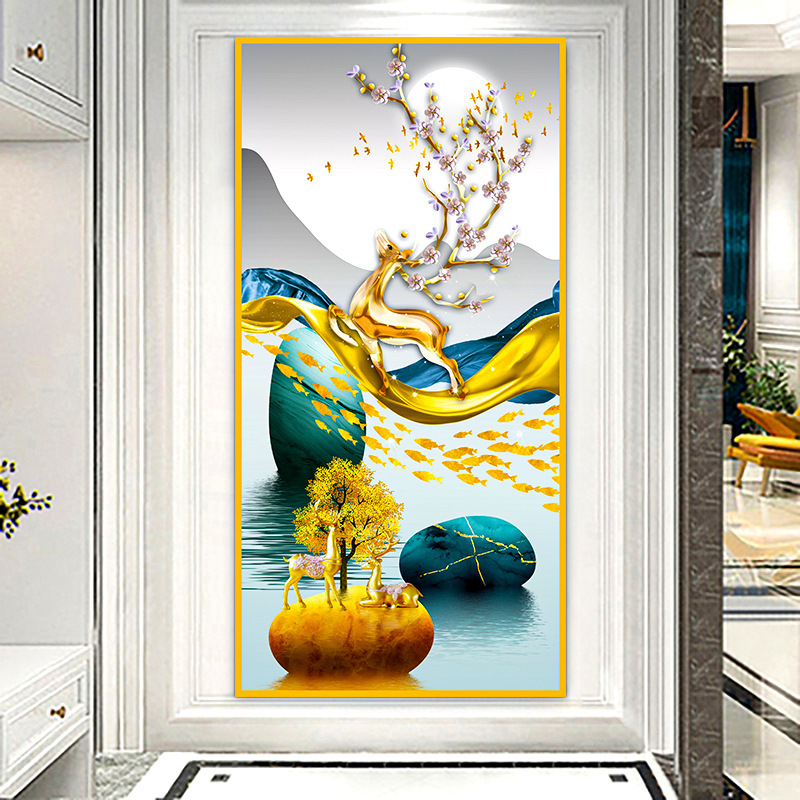 入户玄关装饰画正对门九鱼图走廊过道挂画轻奢背景墙贴画自粘壁画|undefined