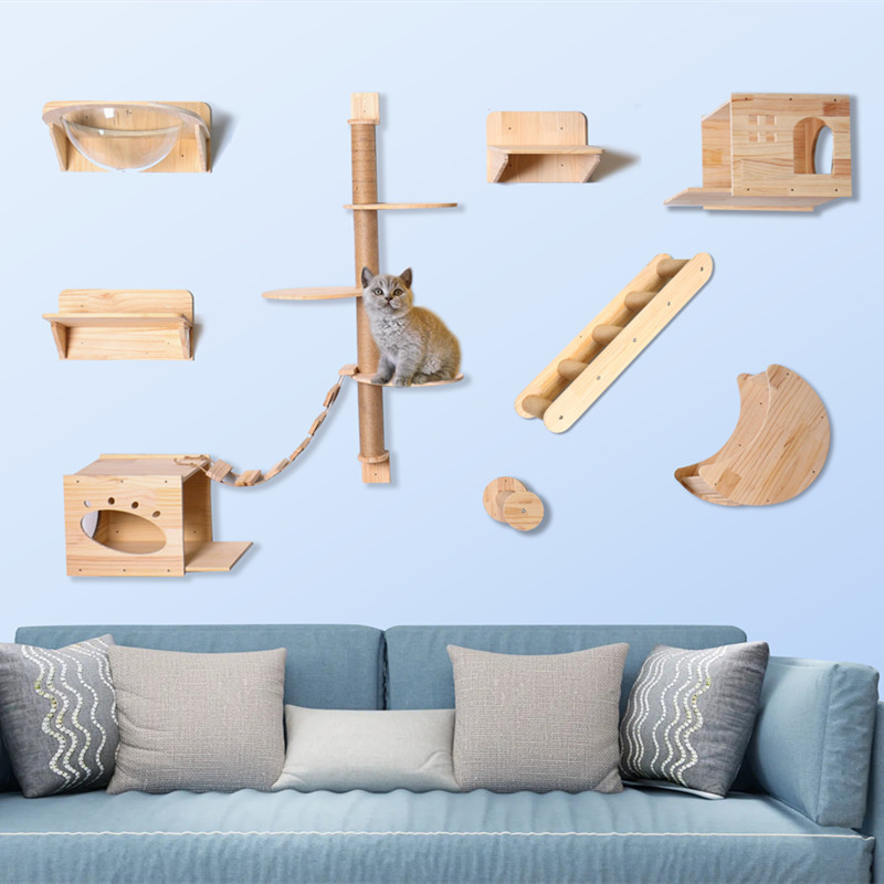 패키지 9 (수평 고양이 둥지 + 작은 문 고양이 둥지 + 고양이 발톱 고양이 둥지 + 달 고양이 둥지 + 대형 사다리 + 고양이 점프대 * 2 + 고양이 긁는 기둥 + 매달린 부드러운 사다리 + 벽걸이 기둥 수직 스타일)