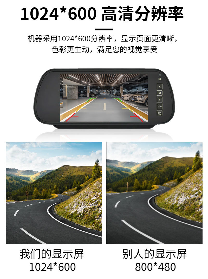 7 inch car rearview mirror display with AHD brake light camera suitable for Fiat Peugeot Citroen