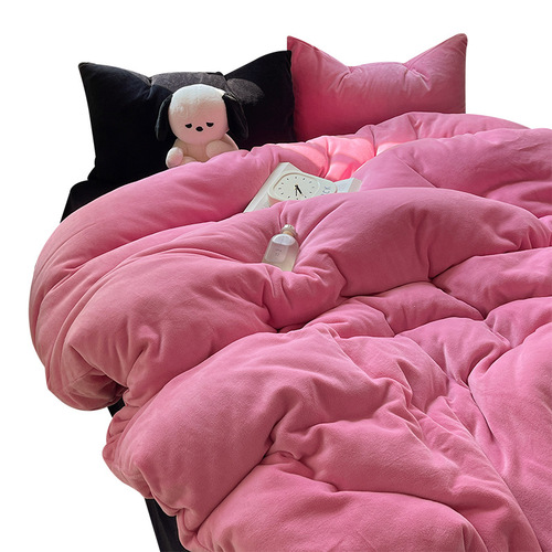 New Ins Blogger Style Solid Color A-Grade 200g Milk Fleece Four-Piece Set Autumn/Winter Warmth Winter Bed Sheet Set